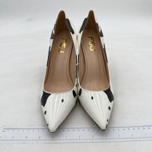 FSJ Cow Pointed Toe Chunky Block High Heel Crystal Pumps Slip on Wedding Shoes - Picture 3 of 8